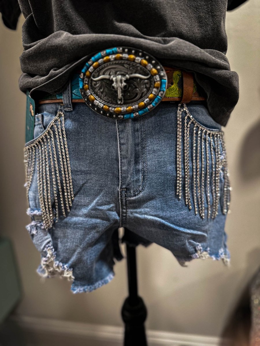 Aldean's Denim Rhinestone Shorts | denim shorts |
