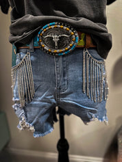 Aldean's Denim Rhinestone Shorts | denim shorts |