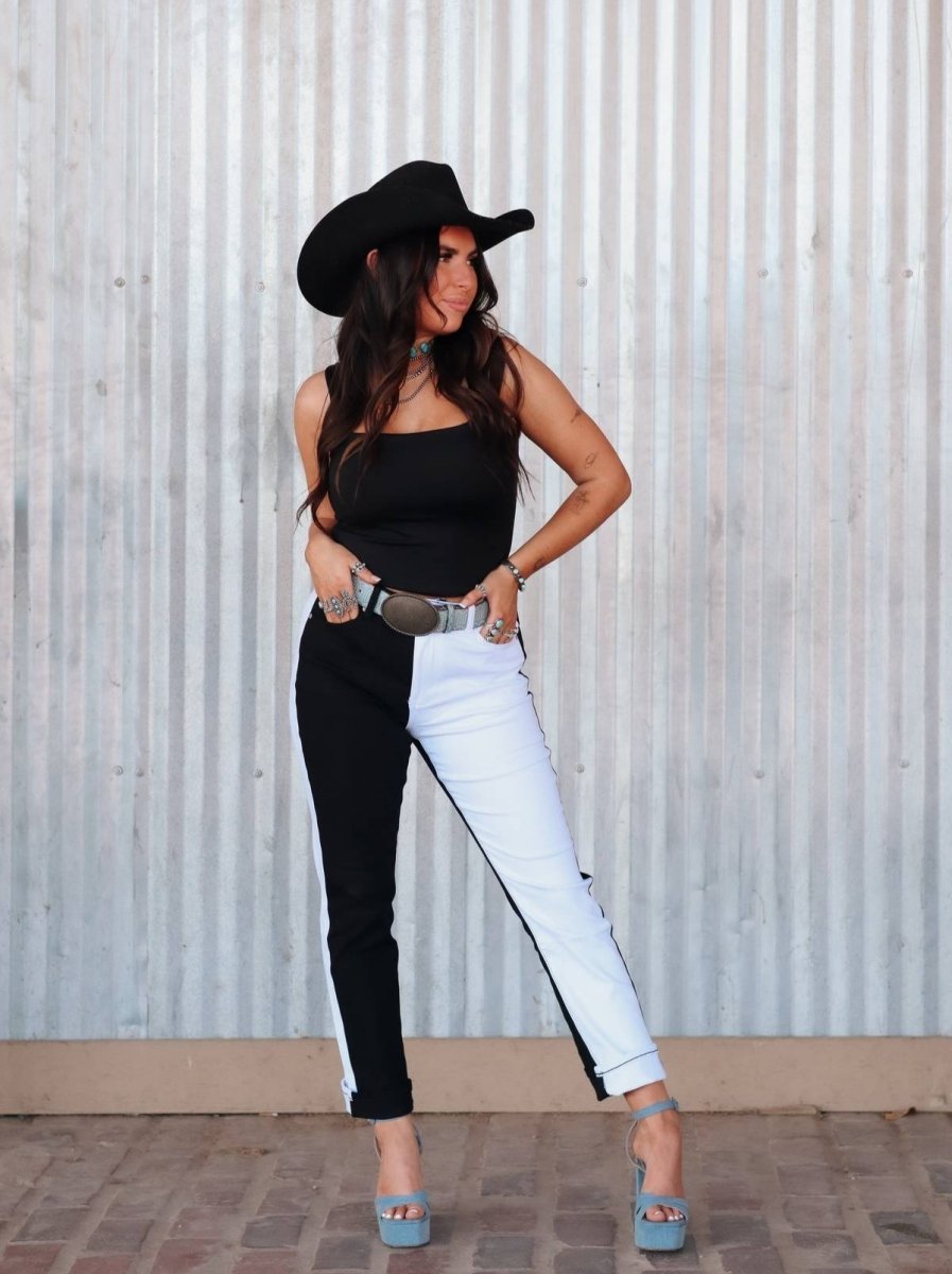 Black and White Poison Patchwork Jeans | pants |