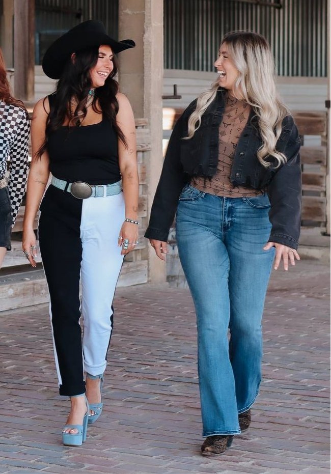 Black and White Poison Patchwork Jeans | pants | Brown Aztec Steer Sheer Top - Shirts & Tops