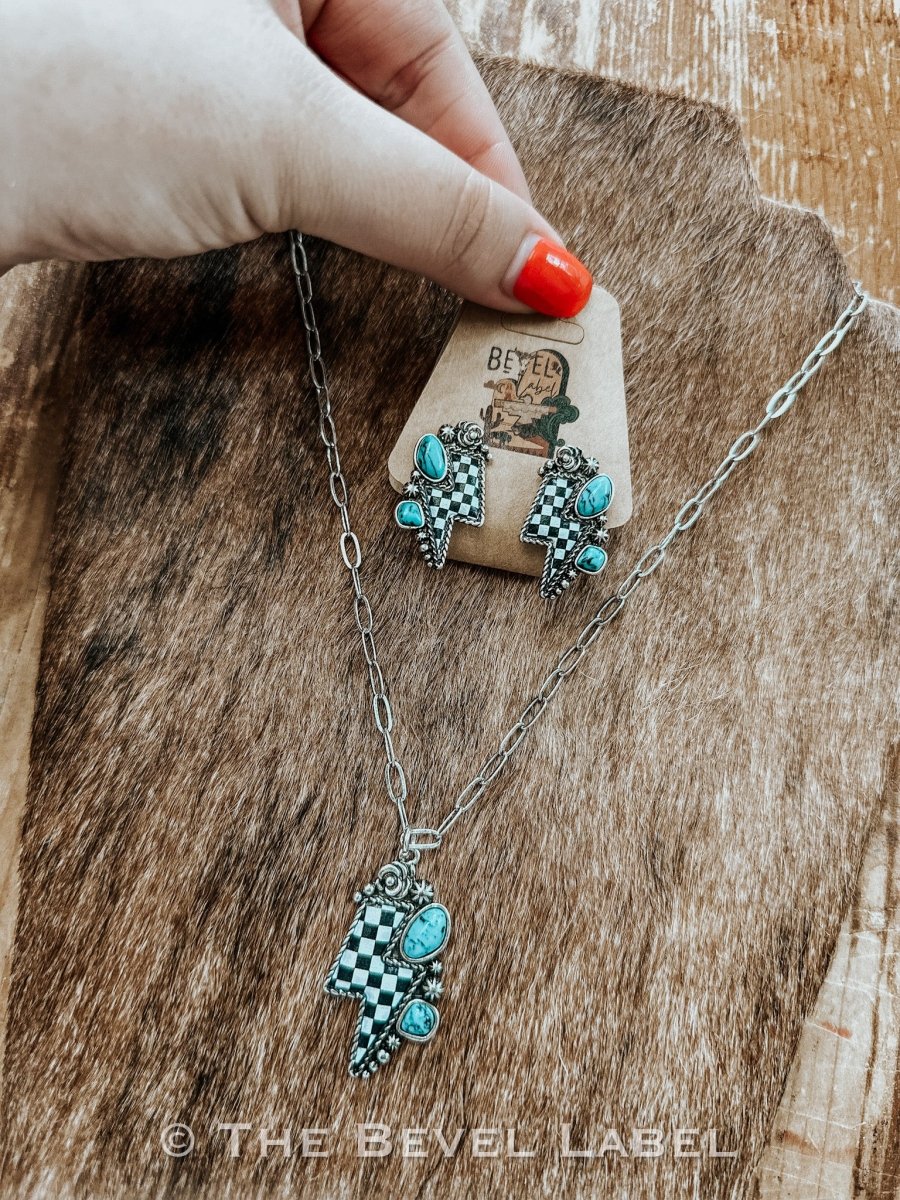 Checkered Bolt Western Earrings | jewerly | Checkered Bolt Western Earrings
