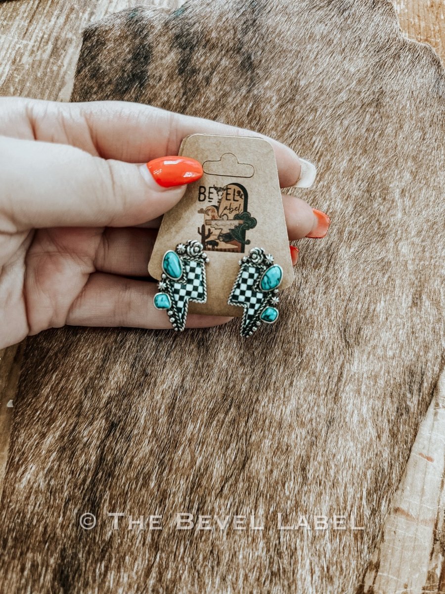 Checkered Bolt Western Earrings | jewerly | Checkered Bolt Western Earrings