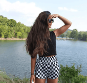 Checkmate Black and White Checkered Athletic Leisure Shorts | shorts | Checkmate Black and White Checkered Athletic Leisure Shorts