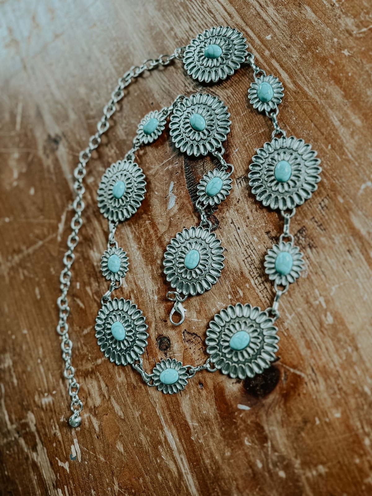 Abby Turquoise Western Chain Belt | concho belt | Abby Turquoise Western Chain Belt - Western Boho Chic Boutique