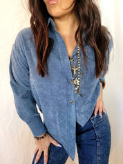 Blue Corduroy Shacket | button down |