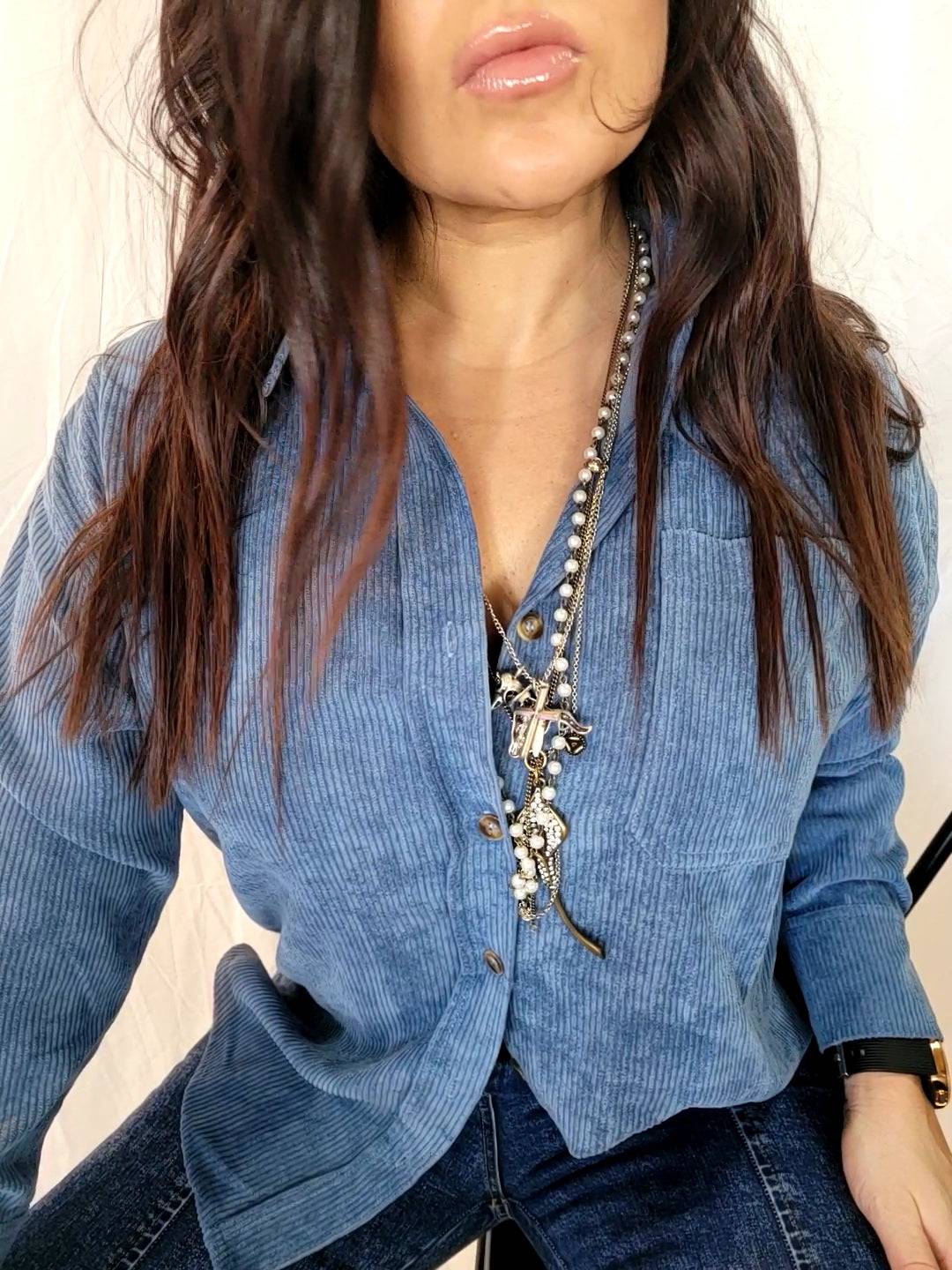 Blue Corduroy Shacket | button down | Blue Corduroy Shacket - Western Boho Chic Boutique