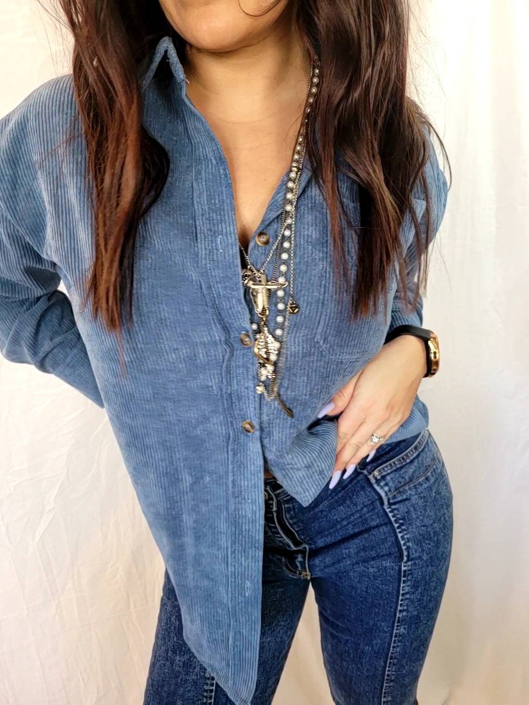 Blue Corduroy Shacket | button down |