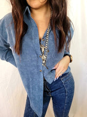 Blue Corduroy Shacket | button down |