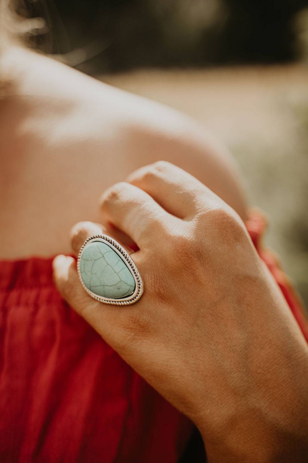 Geometric Turquoise Stone Ring | ring | Geometric Turquoise Stone Ring - Western Boho Chic Boutique
