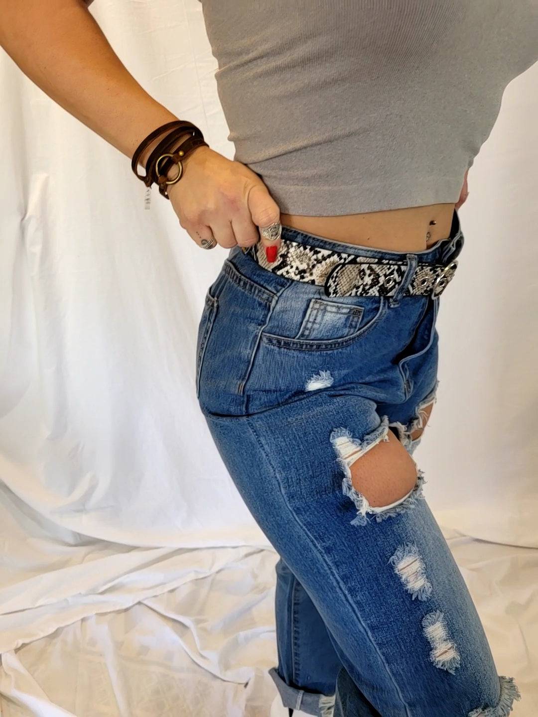 High Raise Distressed Jeans | distressed denim | High Raise Distressed Jeans - Western Boho Chic Boutique