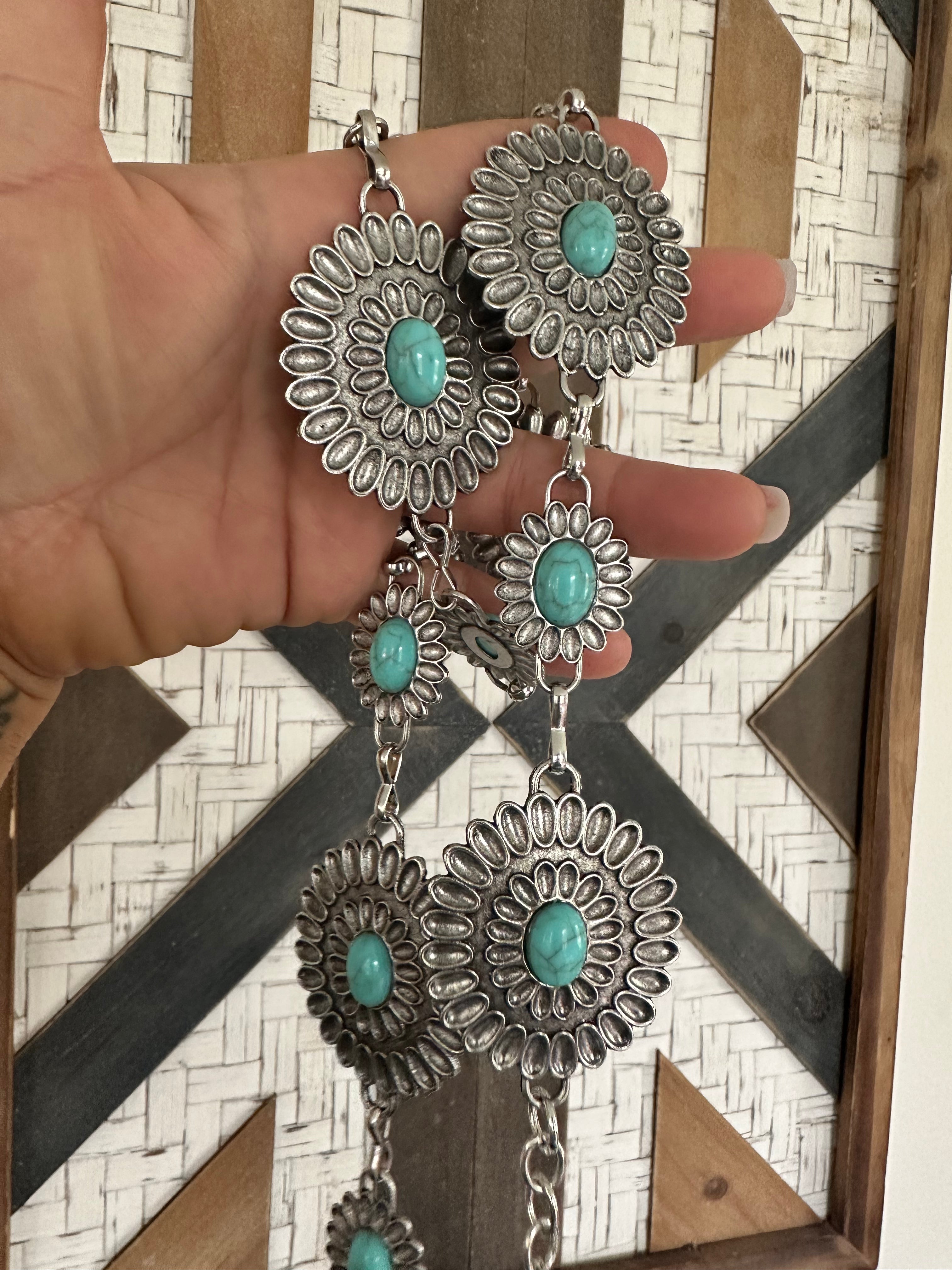 Abby Turquoise Western Chain Belt | concho belt | Abby Turquoise Western Chain Belt - Western Boho Chic Boutique