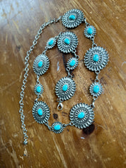 Abby Turquoise Western Chain Belt | concho belt | Abby Turquoise Western Chain Belt - Western Boho Chic Boutique