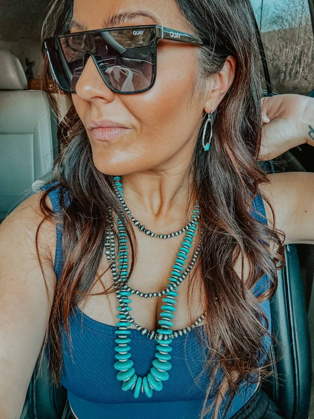 Stamped Silver and Turquoise Hoop Earrings | jewerly |
