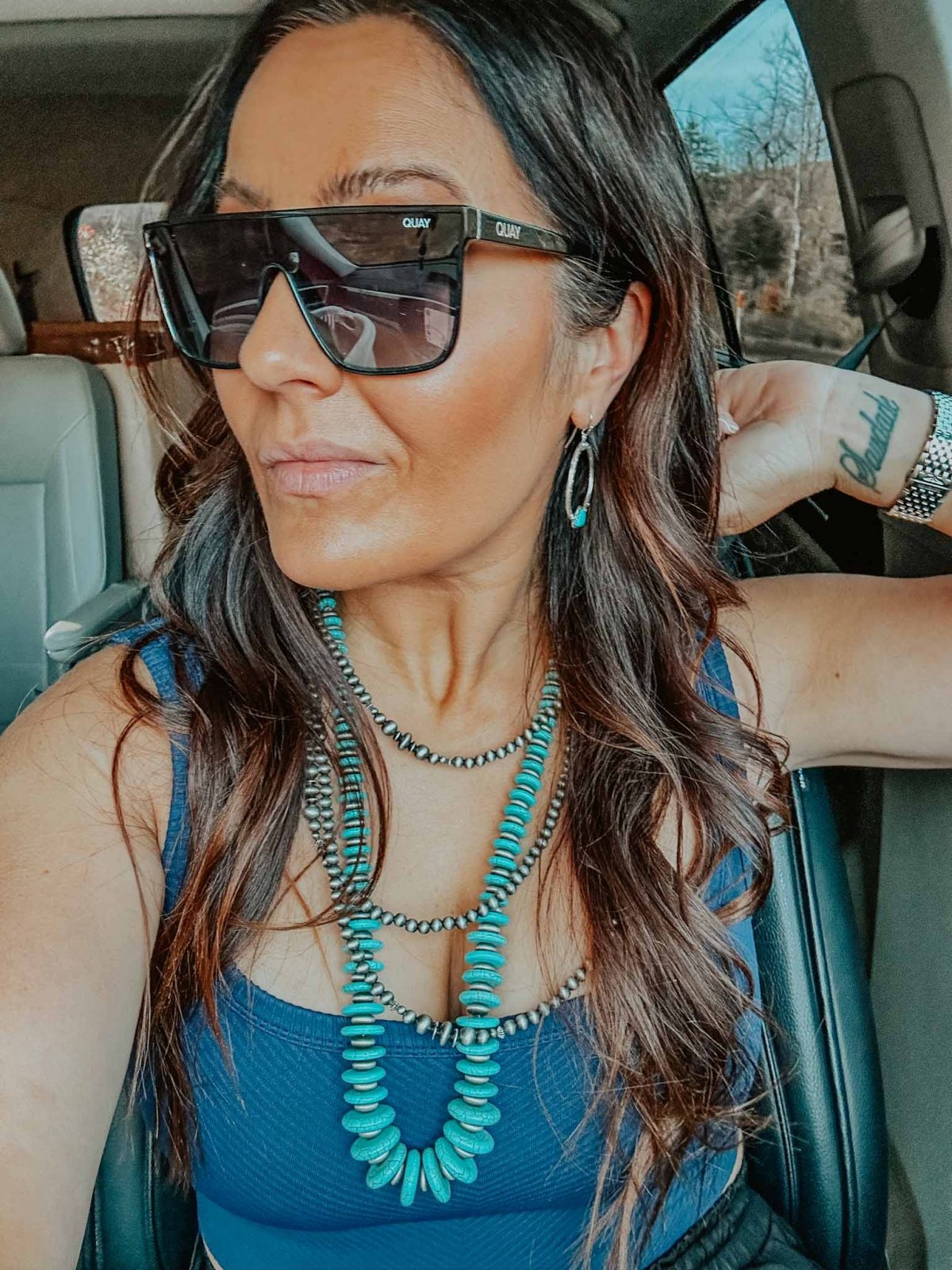 Stamped Silver and Turquoise Hoop Earrings | jewerly |