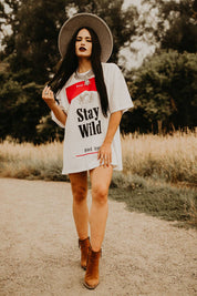White Stay Wild T-Shirt Tee Dress | Shirts & Tops | Stay Wild T-Shirt Dress - Bevel Label Bohemian Boutique - Western Boho Chic Boutique