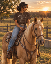 American Cowgirl T-shirt | Retro Winged Horse Western Graphic | American Cowgirl Shirt | Western Graphic Tee | Cowgirl T-Shirt | Rodeo Country Western Tee | Vintage Cowgirl Top