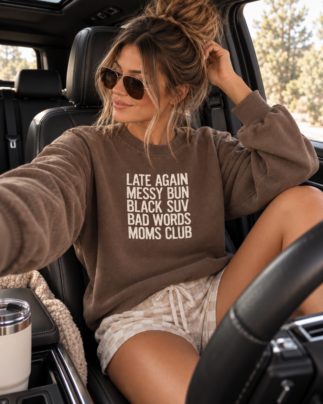 Late Again Messy Bun Moms Club Sweatshirt