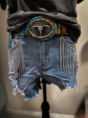 Aldean's Denim Rhinestone Shorts | denim shorts |