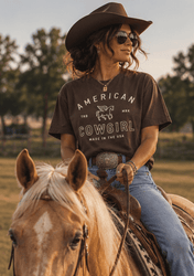 American Cowgirl T-shirt | Retro Winged Horse Western Graphic | American Cowgirl Shirt | Western Graphic Tee | Cowgirl T-Shirt | Rodeo Country Western Tee | Vintage Cowgirl Top - T-Shirt