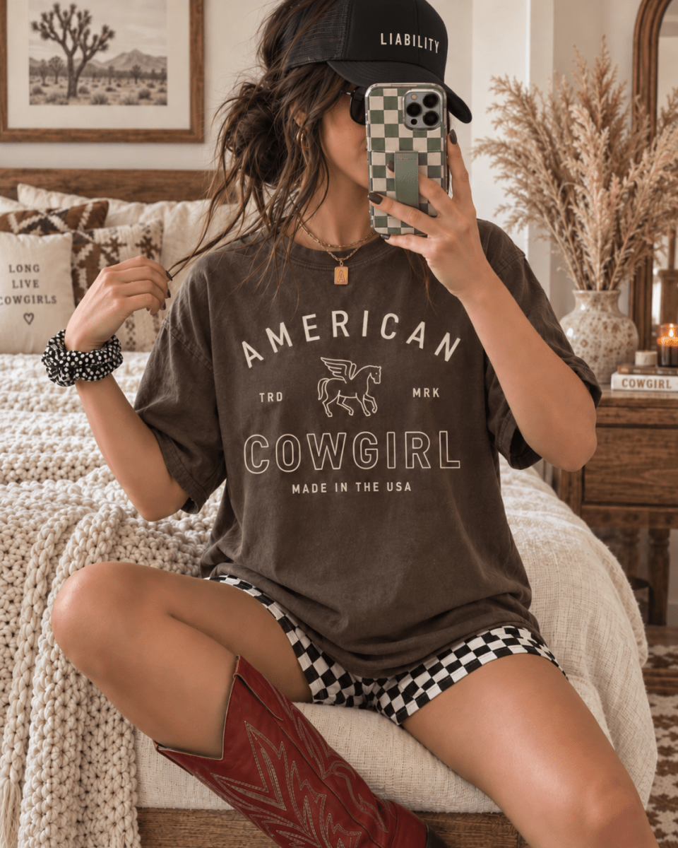 American Cowgirl T-shirt | Retro Winged Horse Western Graphic | American Cowgirl Shirt | Western Graphic Tee | Cowgirl T-Shirt | Rodeo Country Western Tee | Vintage Cowgirl Top - T-Shirt