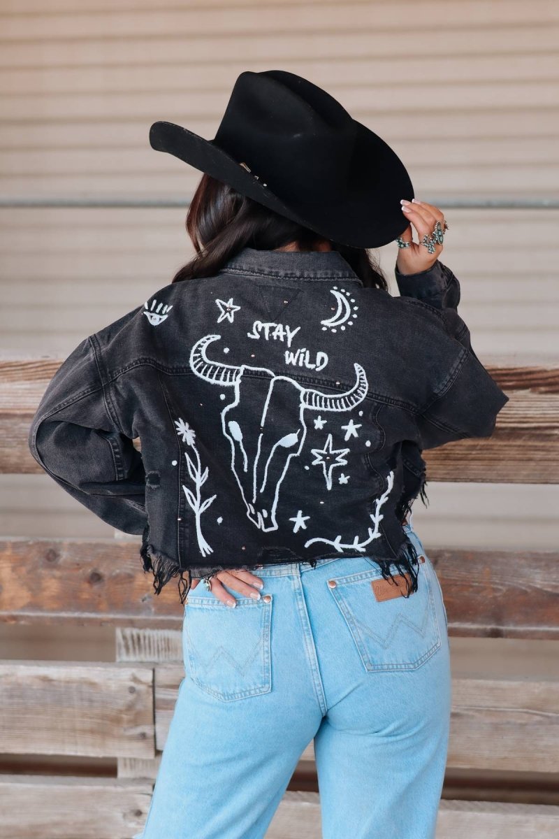 Black Stay Wild Denim Jacket - jacket