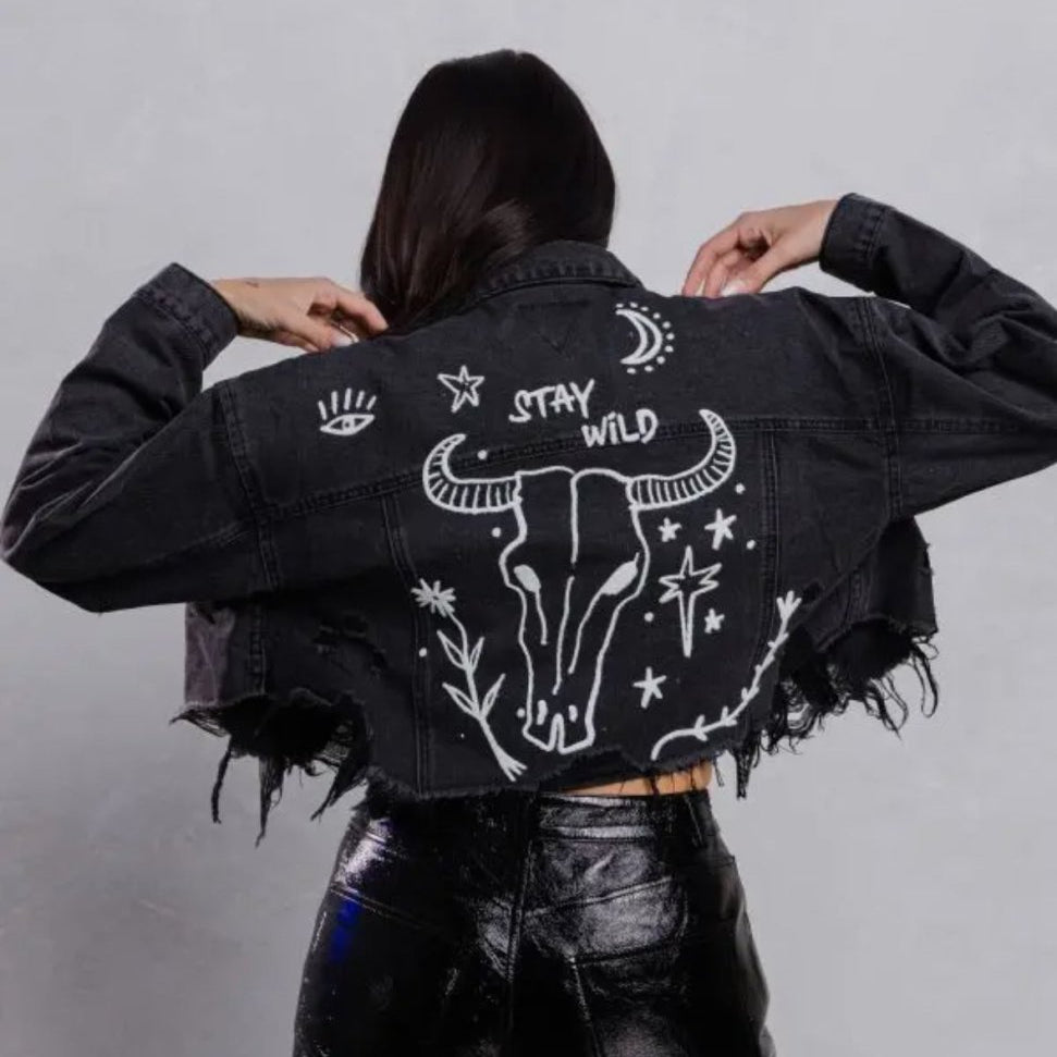 Black Stay Wild Denim Jacket - jacket