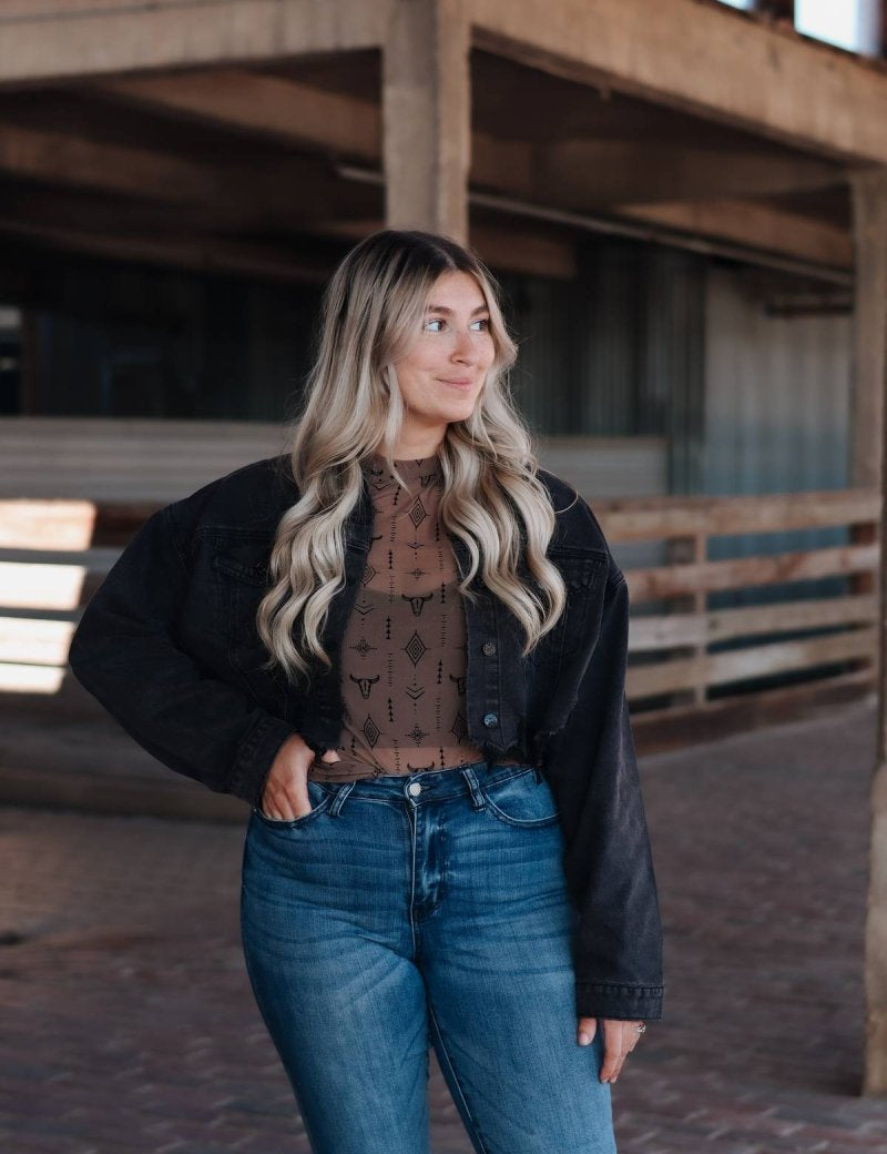 Brown Aztec Steer Sheer Top - Shirts & Tops