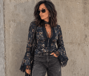 By You Top | Floral Lace V-Neck Bell Sleeve Blouse - Shirts & Tops