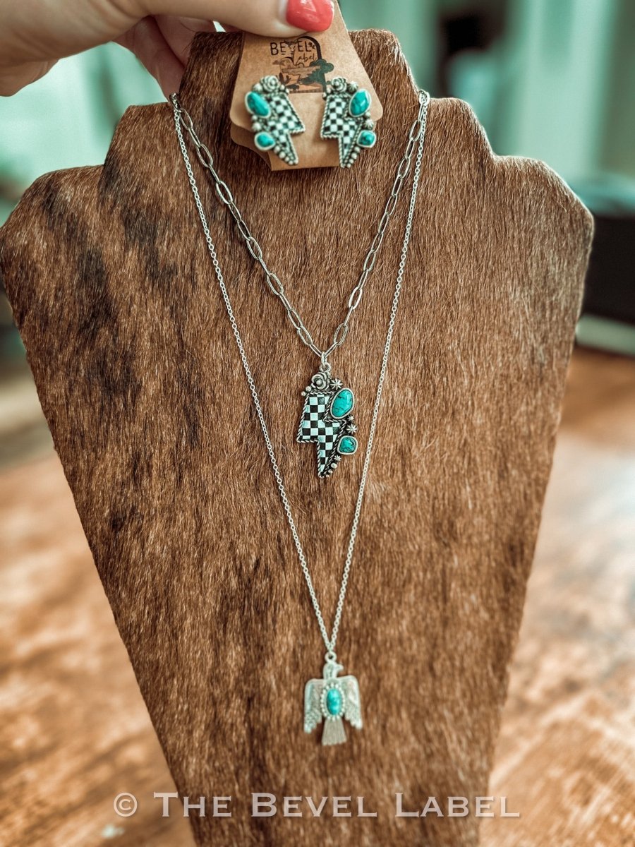 Checkered Bolt Western Earrings | jewerly | Checkered Bolt Western Earrings