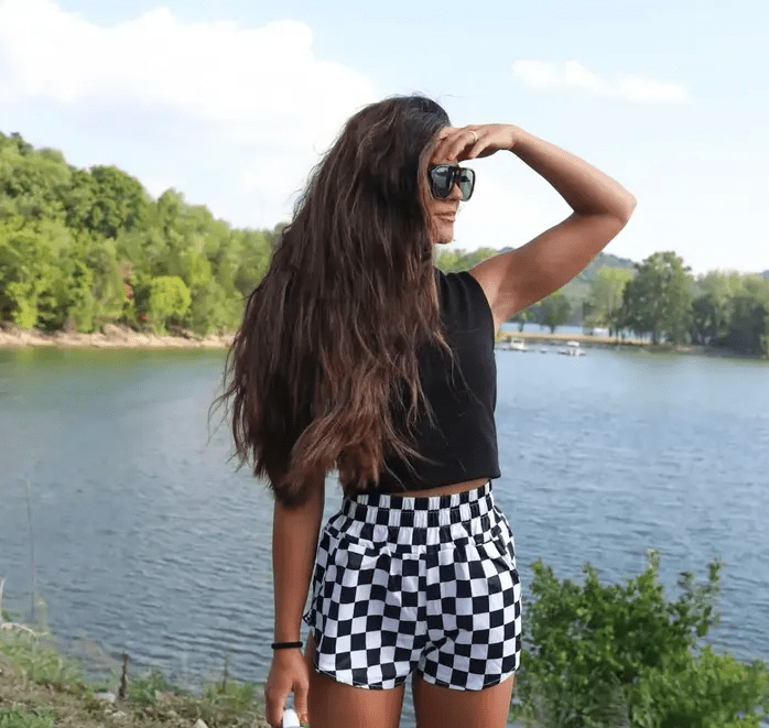 Checkmate Black and White Checkered Athletic Leisure Shorts | shorts | Checkmate Black and White Checkered Athletic Leisure Shorts