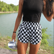 Checkmate Black and White Checkered Athletic Leisure Shorts | shorts | Checkmate Black and White Checkered Athletic Leisure Shorts