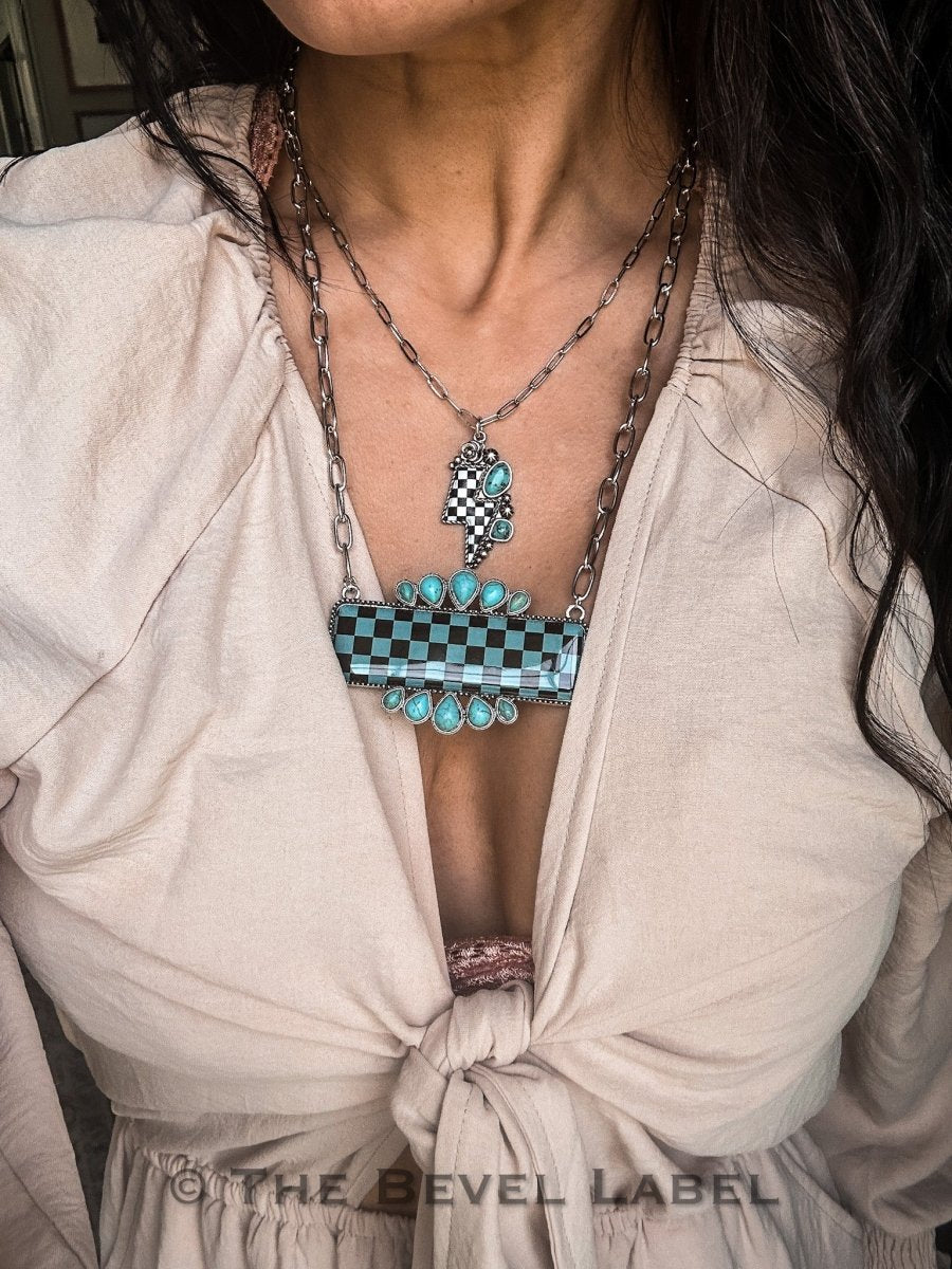 Elijah Checkered Pendant Necklace | necklace | Elijah Checkered Pendant Necklace