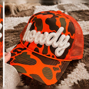 Howdy Patch Trucker Hat | Hunter Orange Camo - trucker hat