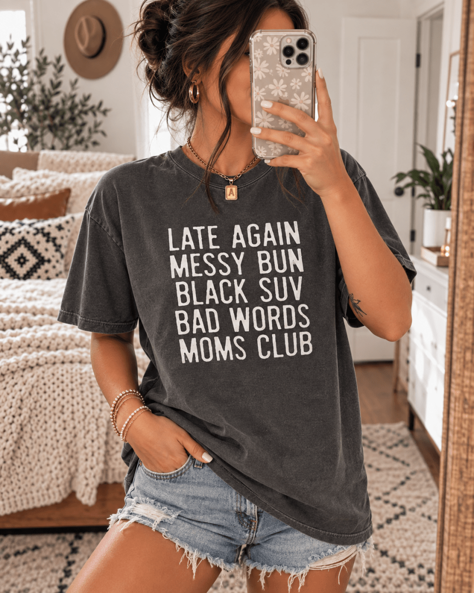 Messy Bun Black SUV Mom Shirt | The Bevel Label | T-Shirt | Messy Bun Black SUV Mom Shirt | The Bevel Label