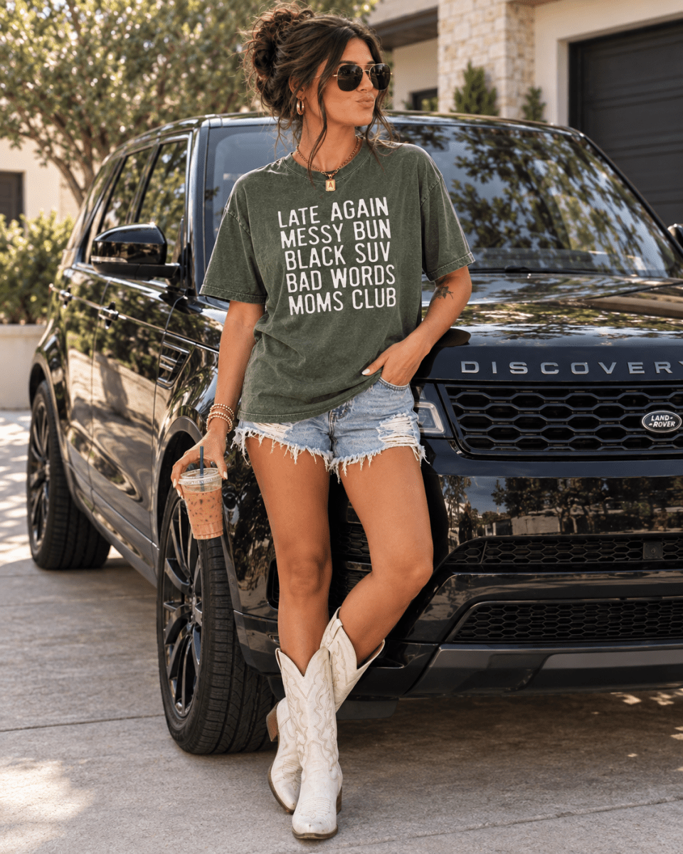 Messy Bun Black SUV Mom Shirt | The Bevel Label | T-Shirt | Messy Bun Black SUV Mom Shirt | The Bevel Label
