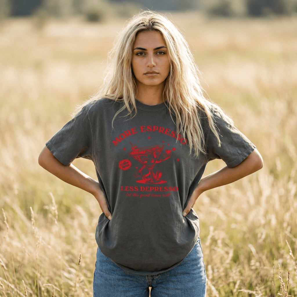 More Espresso Less Depresso Tee | Sunday Funday Girls Time Graphic T-Shirt | T-Shirt | More Espresso Less Depresso Tee | Sunday Funday Girls Time Graphic T-Shirt