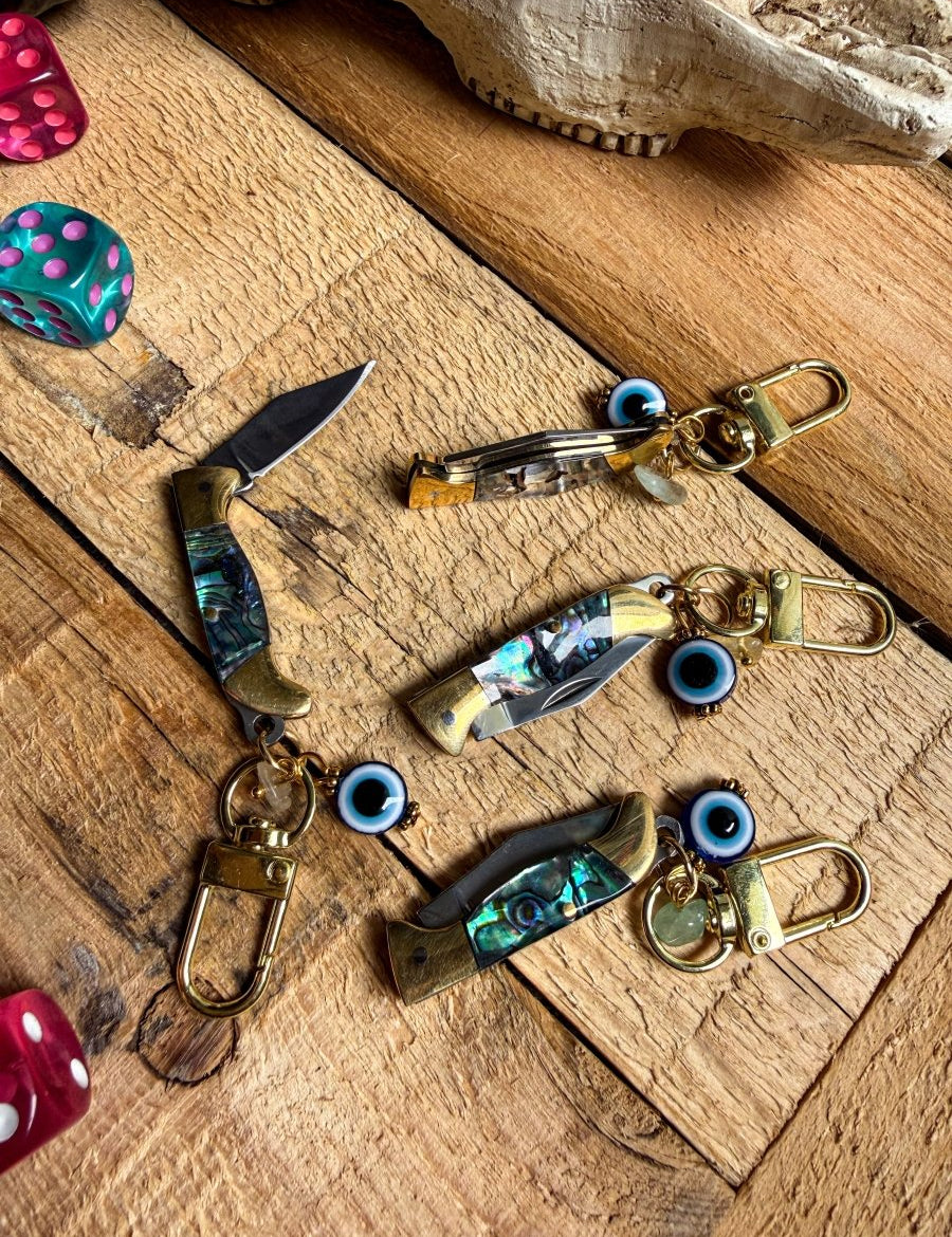 Outlaw Protection Keychain – Mini Knife + Evil Eye Charm | Keychains | Outlaw Protection Keychain – Mini Knife + Evil Eye Charm