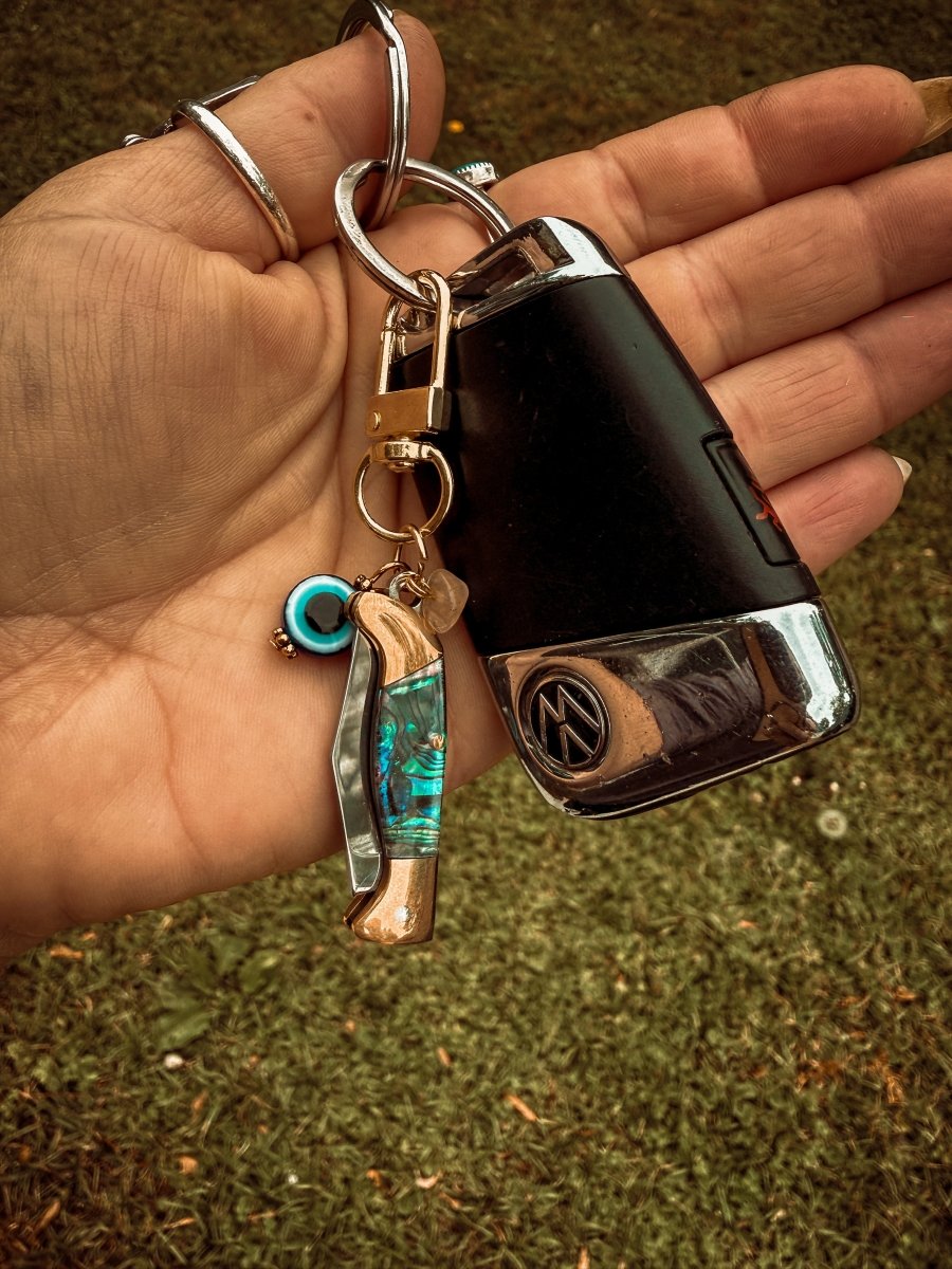 Outlaw Protection Keychain – Mini Knife + Evil Eye Charm | Keychains | Outlaw Protection Keychain – Mini Knife + Evil Eye Charm