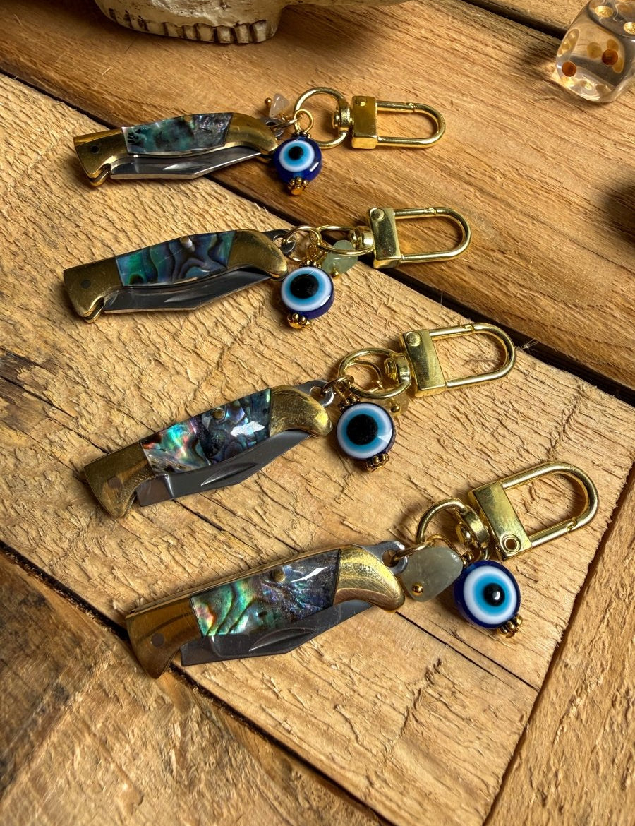 Outlaw Protection Keychain – Mini Knife + Evil Eye Charm | Keychains | Outlaw Protection Keychain – Mini Knife + Evil Eye Charm