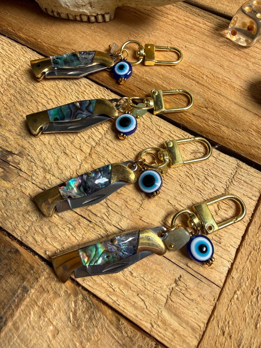 Outlaw Protection Keychain – Mini Knife + Evil Eye Charm | Keychains | Outlaw Protection Keychain – Mini Knife + Evil Eye Charm