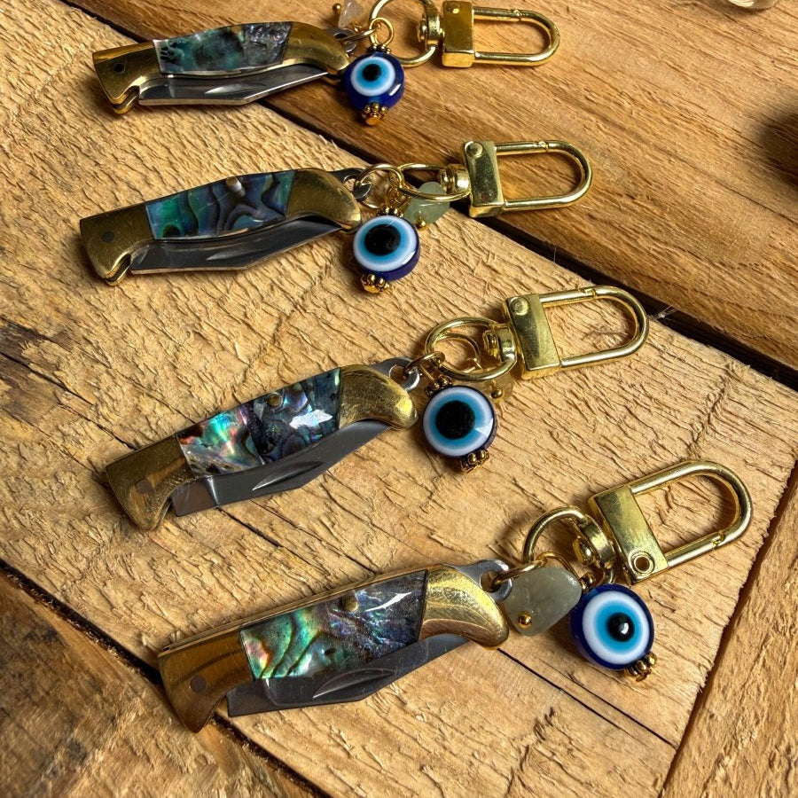 Outlaw Protection Keychain – Mini Knife + Evil Eye Charm | Keychains | Outlaw Protection Keychain – Mini Knife + Evil Eye Charm