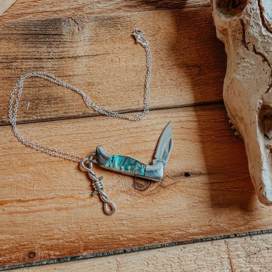 Outlaw Protection Sterling Silver Turquoise Pendant Necklace - necklace