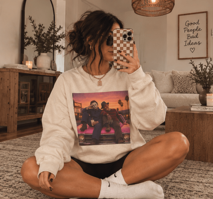 Retro Horror Show Sweatshirt | Vintage Slasher Graphic Crewneck | Halloween Horror Movie Sweatshirt | Cream Oversized Graphic Pullover | Sweatshirt | Retro Horror Show Sweatshirt | Vintage Slasher Graphic Crewneck | Halloween Horror Movie Sweatshirt | Cream Oversized Graphic Pullover