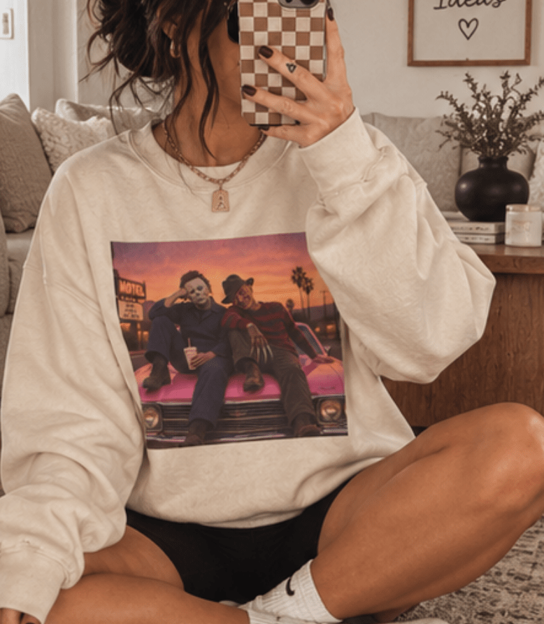 Retro Horror Show Sweatshirt | Vintage Slasher Graphic Crewneck | Halloween Horror Movie Sweatshirt | Cream Oversized Graphic Pullover | Sweatshirt | Retro Horror Show Sweatshirt | Vintage Slasher Graphic Crewneck | Halloween Horror Movie Sweatshirt | Cream Oversized Graphic Pullover