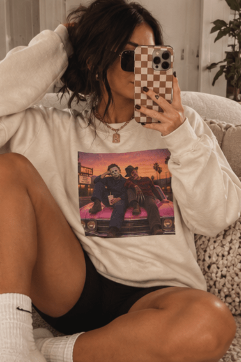 Retro Horror Show Sweatshirt | Vintage Slasher Graphic Crewneck | Halloween Horror Movie Sweatshirt | Cream Oversized Graphic Pullover | Sweatshirt | Retro Horror Show Sweatshirt | Vintage Slasher Graphic Crewneck | Halloween Horror Movie Sweatshirt | Cream Oversized Graphic Pullover