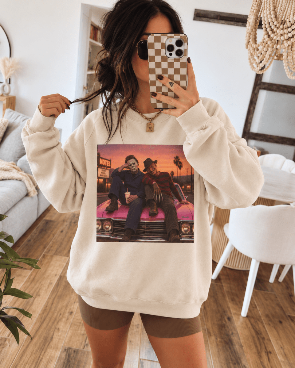 Retro Horror Show Sweatshirt | Vintage Slasher Graphic Crewneck | Halloween Horror Movie Sweatshirt | Cream Oversized Graphic Pullover | Sweatshirt | Retro Horror Show Sweatshirt | Vintage Slasher Graphic Crewneck | Halloween Horror Movie Sweatshirt | Cream Oversized Graphic Pullover