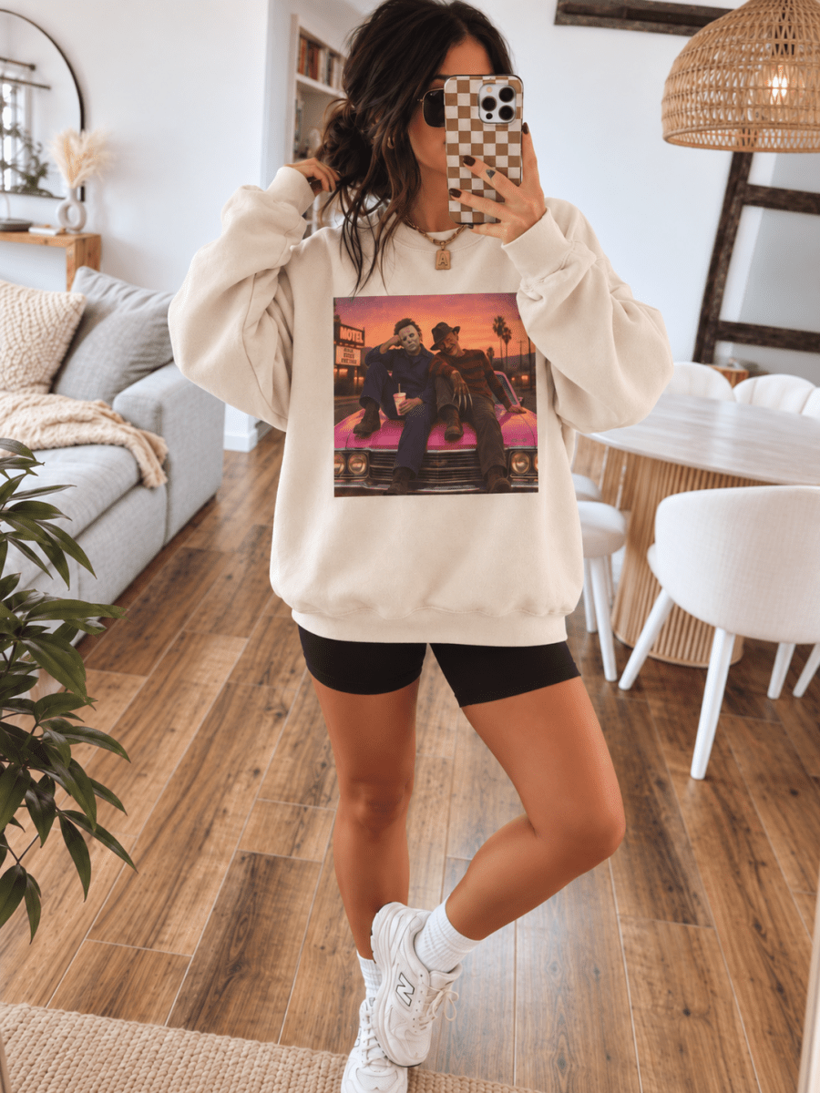 Retro Horror Show Sweatshirt | Vintage Slasher Graphic Crewneck | Halloween Horror Movie Sweatshirt | Cream Oversized Graphic Pullover | Sweatshirt | Retro Horror Show Sweatshirt | Vintage Slasher Graphic Crewneck | Halloween Horror Movie Sweatshirt | Cream Oversized Graphic Pullover