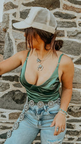 Satin Green Corset Top Bodysuit for Women Deep V Neck Satin Bodysuit Going Out Tank Tops