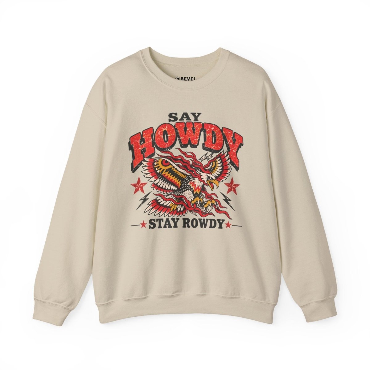 Say Howdy Stay Rowdy Western Graphic Sweatshirt – Bone - Sweatshirt