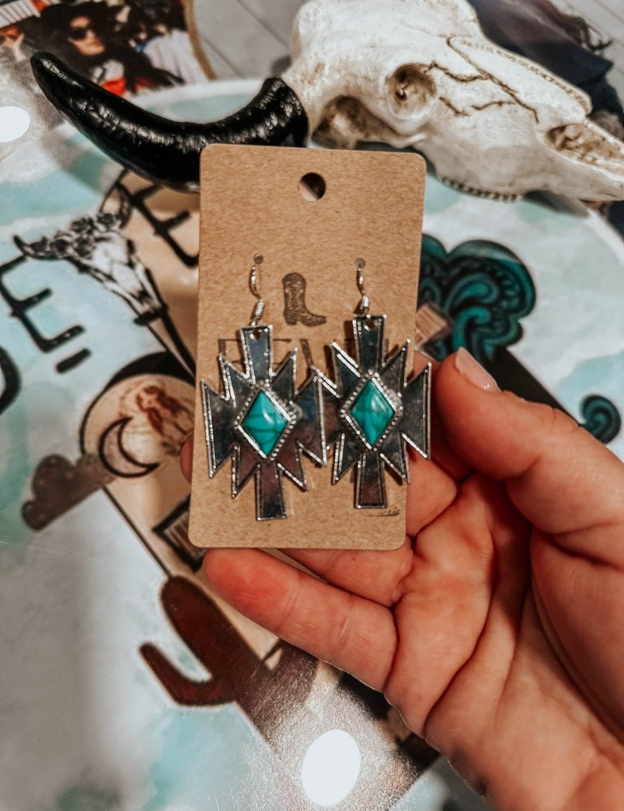 Turquoise Southwestern Aztec Earrings - jewerly